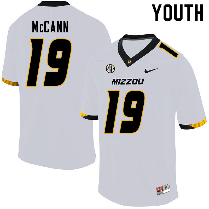Youth #19 Tucker McCann Missouri Tigers College Football Jerseys Sale-White - Click Image to Close
